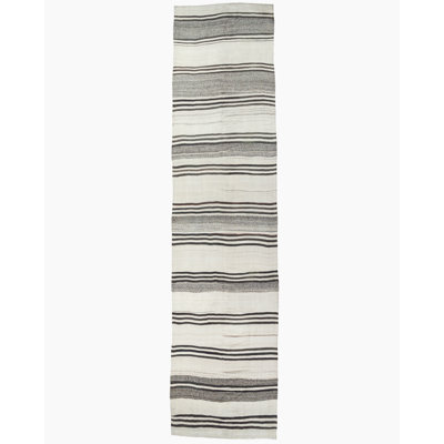 Tapis de couloir unique en laine beige clair / noir / ivoire 5 pi x 21 pi 3 po style années 1940