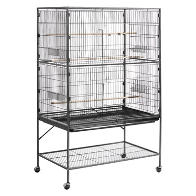 Cage à oiseau, 36,6 x 22,8 x 59,5 po, toit plat, cage de vol en fer forgé avec perchoirs, plateau coulissant et mangeoires en plastique, pour mésange bleue, cockatiel, canari, perruche moine, perroquet gris d'Afrique
