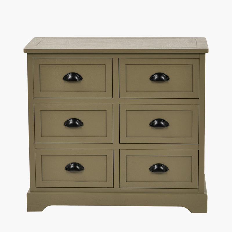 76cm W 6 - Drawer Chest of Drawers, Olive Green/Black
