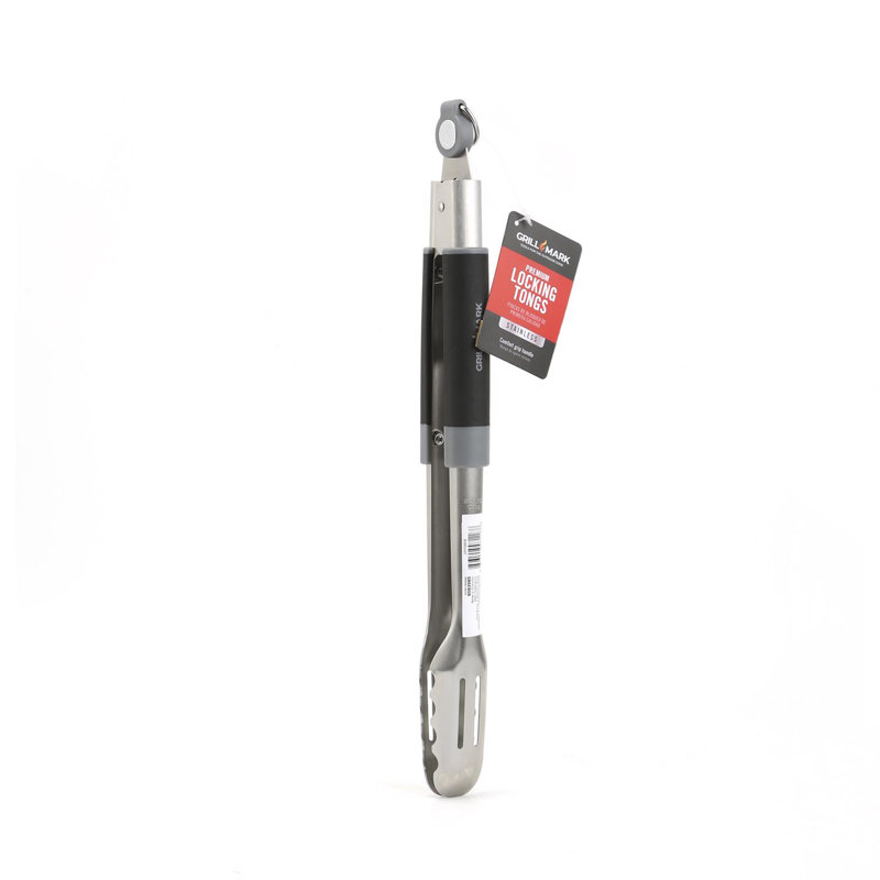 Grill Mark Stainless Steel Black and Silver Locking Grill Tongs