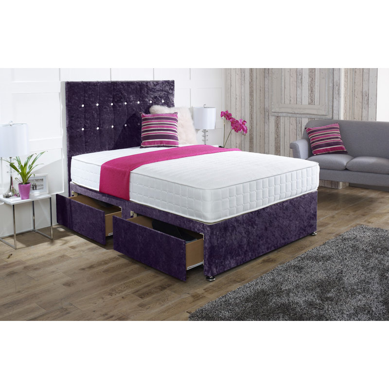 Jeanette Divan Bed Base, Lilac, No Drawer, Double (4'6)