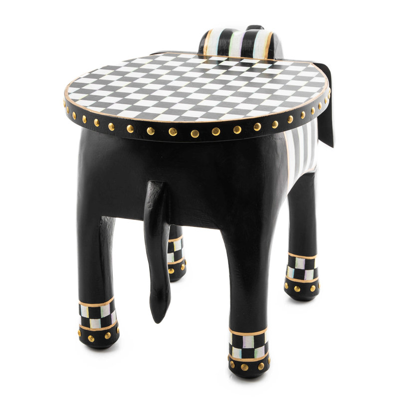 Handmade Black and White Metal Elephant Pedestal Figurine