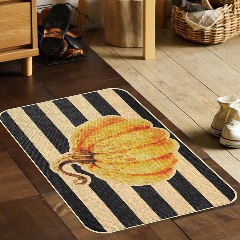 Tapis de salle de bain kbndieu Tapis d'Halloween lettre citrouille feuille d'érable convient à la salle de bain de porte d'entrée 23,6 x 15,8 po