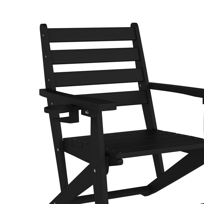 Commercial All Weather Adirondack Table And 4 Chairs With Cupholders, Black