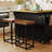 Farmhouse Kitchen Island With Drop Leaf And 2 Seatings, Kitchen Table Set With Storage Cabinet, Drawers, Door Shelves And Power Outlet, Black-711827930