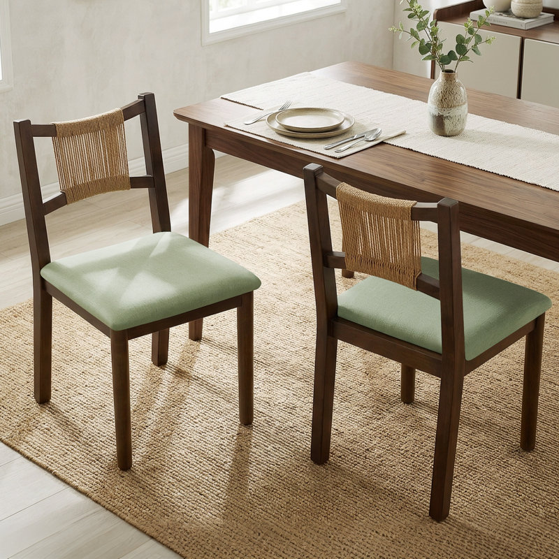 Chaise de salle à manger en corde tissée à la main avec siège rembourré, Green