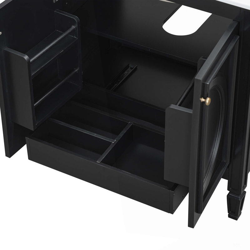 Ensemble de meuble-lavabo 60 po avec lavabo double 60 po, lavabo en céramique, portes à fermeture en douceur avec tablette, tiroir de rangement, noir