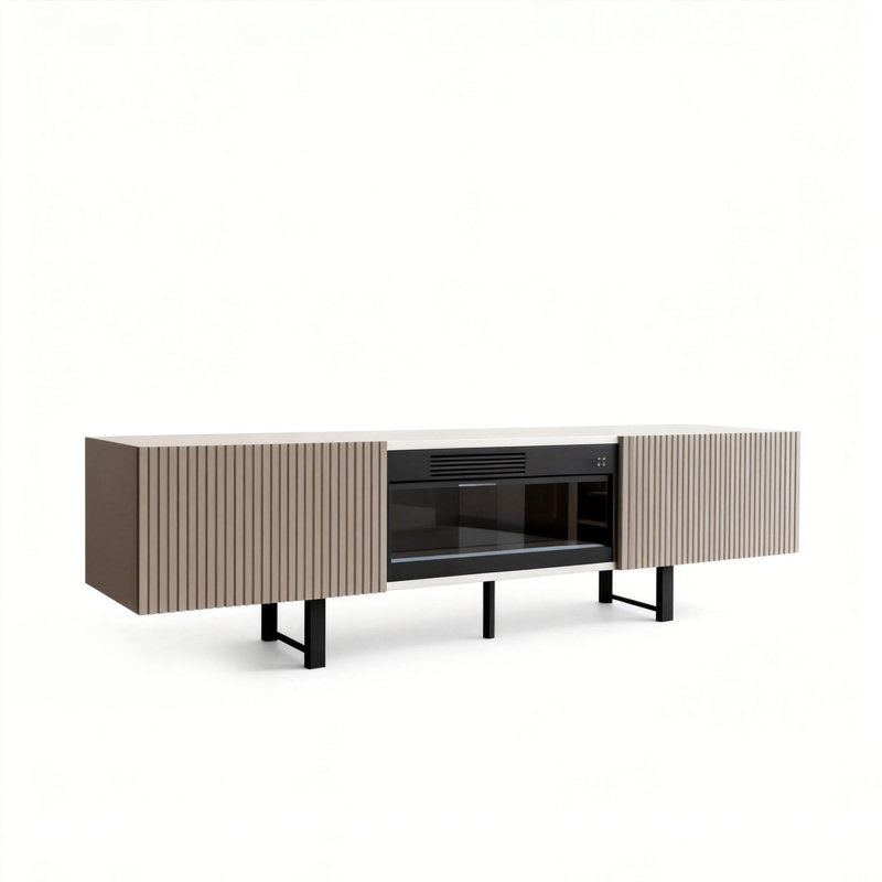 Meuble télé avec foyer électrique de 30 po, pour téléviseur 70 po à 100 po, centre de divertissement avec éclairage à DEL de 85 po (303-Beige)