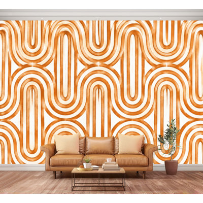 Papier peint mural adhésif moderne et tendance, abstrait, géométrique, style milieu du siècle, grand format, autocollant et amovible, pour salon, chambre d'enfant, 254 cm (H) x 366 cm (L).