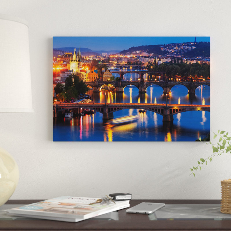 « the ponts of prague », reproduction de photo sur toile, H 8 po x l 12 po x P 0,75 po, Pas de tapis, Toile tendue