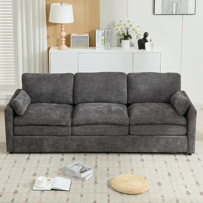 Canapé rembourré 3 places avec coussin moelleux, Gris foncé