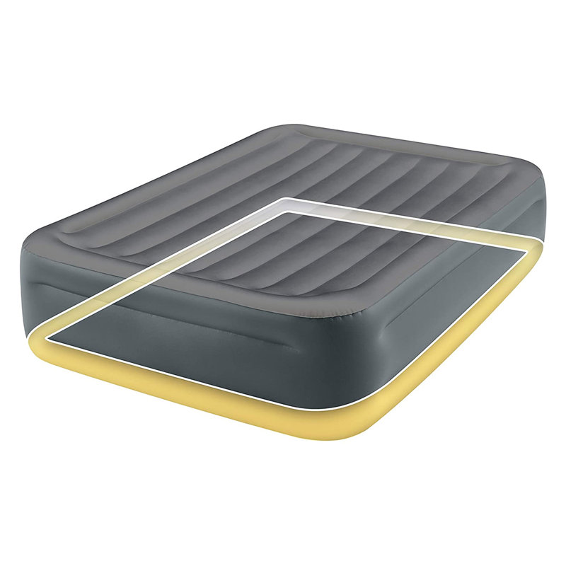 Queen Size Gray Raised Air Mattress with Built-in Pump