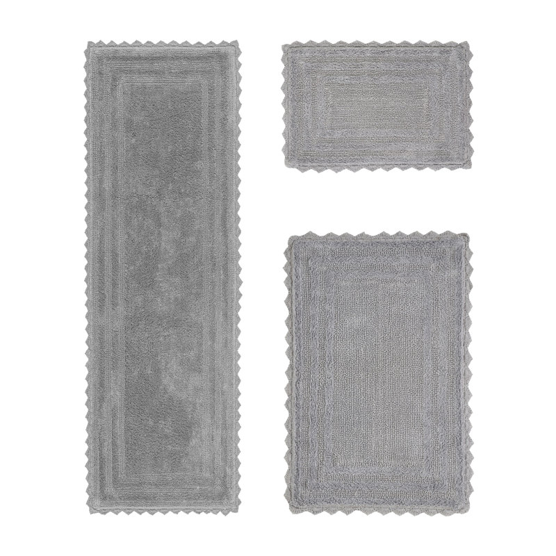 Jacole 100% Cotton Tufted 3 Piece Bathroom Rug Set, Reversible, Super Absorbent & Extra Soft Machine Washable Bath Rug Ideal for Shower & Tub Areas