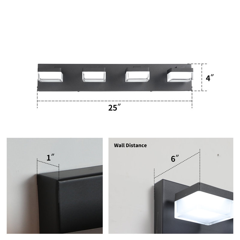 Luminaire à DEL à intensité variable pour meuble-lavabo, Quatre lumières, Matte Black