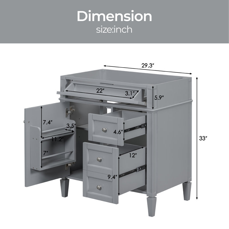 Base de meuble-lavabo simple 29,3 po seulement, Gris
