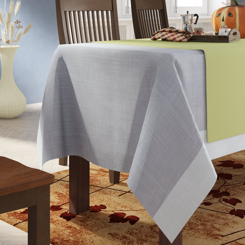Adamson Banded Border Tablecloth, 120" L x 67" W, Gray