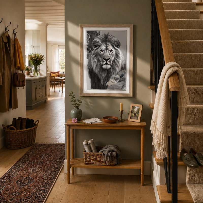 Noble Lion Modern - Framed Print, A2 - 59.4 x 42.0 cm, Oak