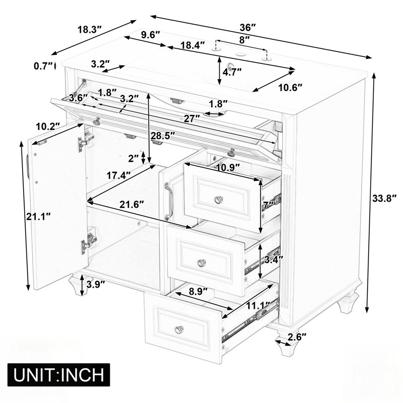 Meuble-lavabo en bois massif avec lavabo, tiroir rabattable et poignées en métal doré pour un rangement élégant, Bleu gris