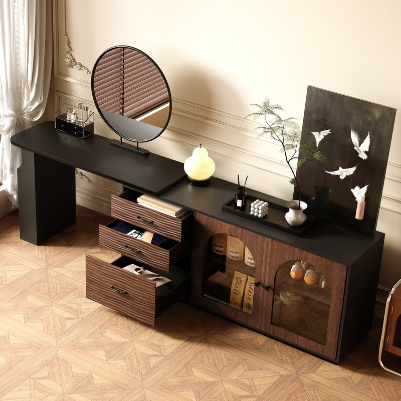 94.5'' Expandable Desk Dresser Desk Combo With 2 Cabinets 3 Drawers For Storage