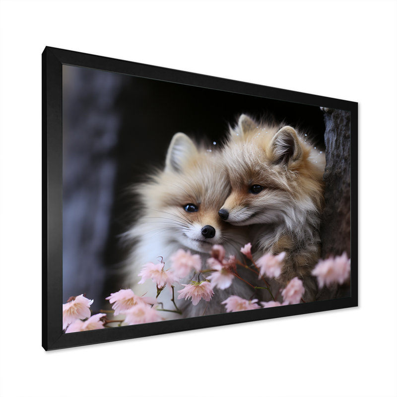 «Springtime Foxs Gaze I», art mural animal, Cadre d'angle fermé noir, H 12 po x l 20 po x P 1 po