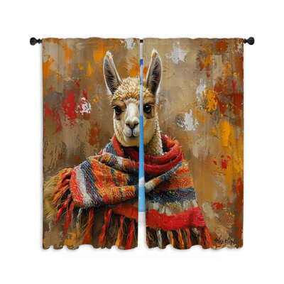 Winter Alpaca Animals Polyester Room Darkening Curtain Pair