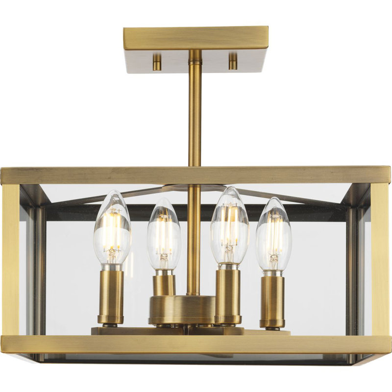 Galil Glass Semi Flush Mount, Vintage Brass