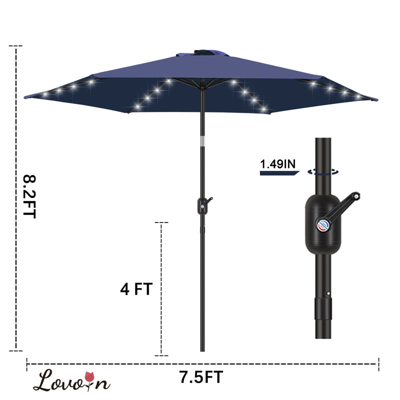 Boxwell Lighted Market Umbrella, Navy, 98.4" H x 90" W x 90" D