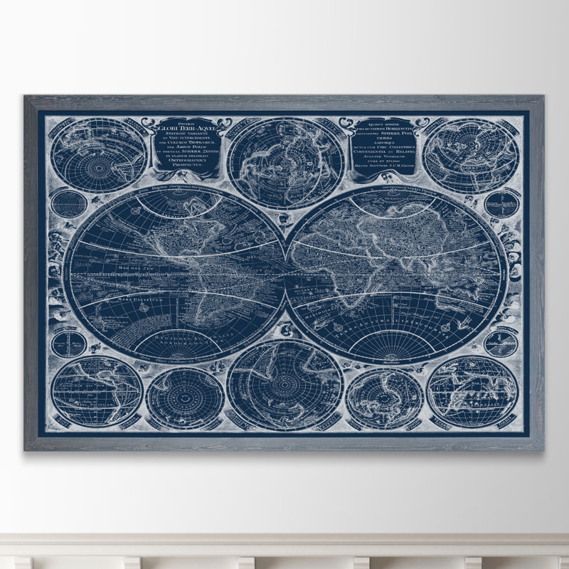«World Globes Blueprint» par Paul Cezanne - Peinture encadrée, H 32 po x l 44 po x 1,25 po, Toile avec cadre gris