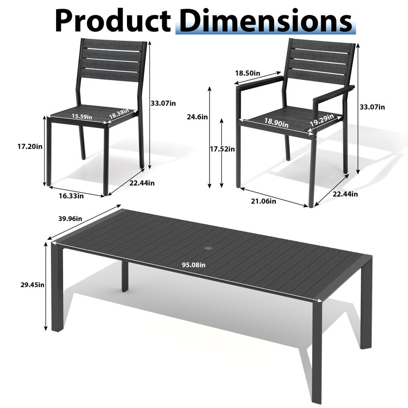 8 - Person Aluminum Patio Dining Set With Stackable Armchairs And Armless Chairs, Black