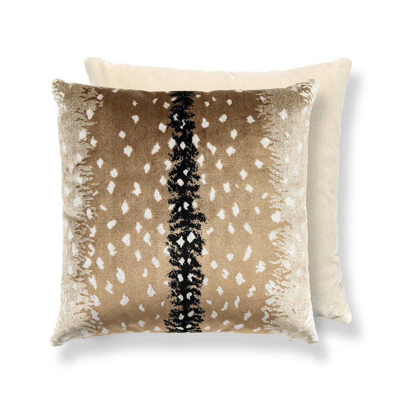 ANTELOPE / VELVET PILLOW, 22" H x 22" W, Square, Fawn/Black Animal Print