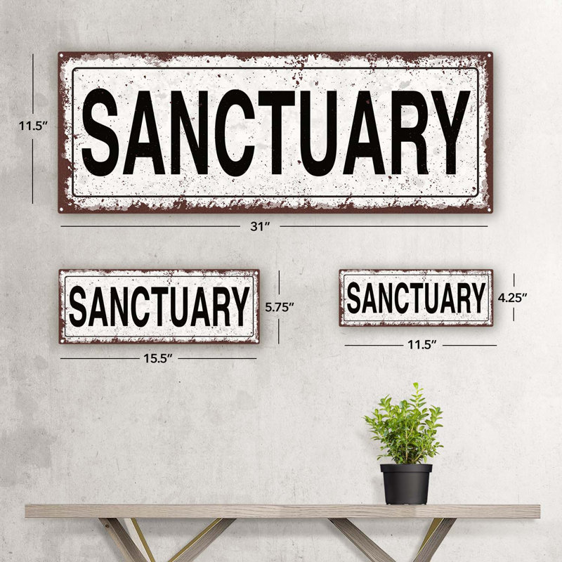 "Sanctuary Metal Sign" sur métal, H 5,75 po x l 15,5 po