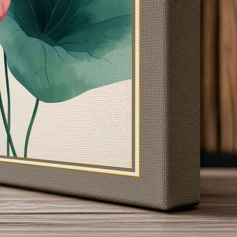 Lotus in Bloom Botanical - Wrapped Canvas, 18x12 - 45.7 x 30.5 cm, Taupe Border