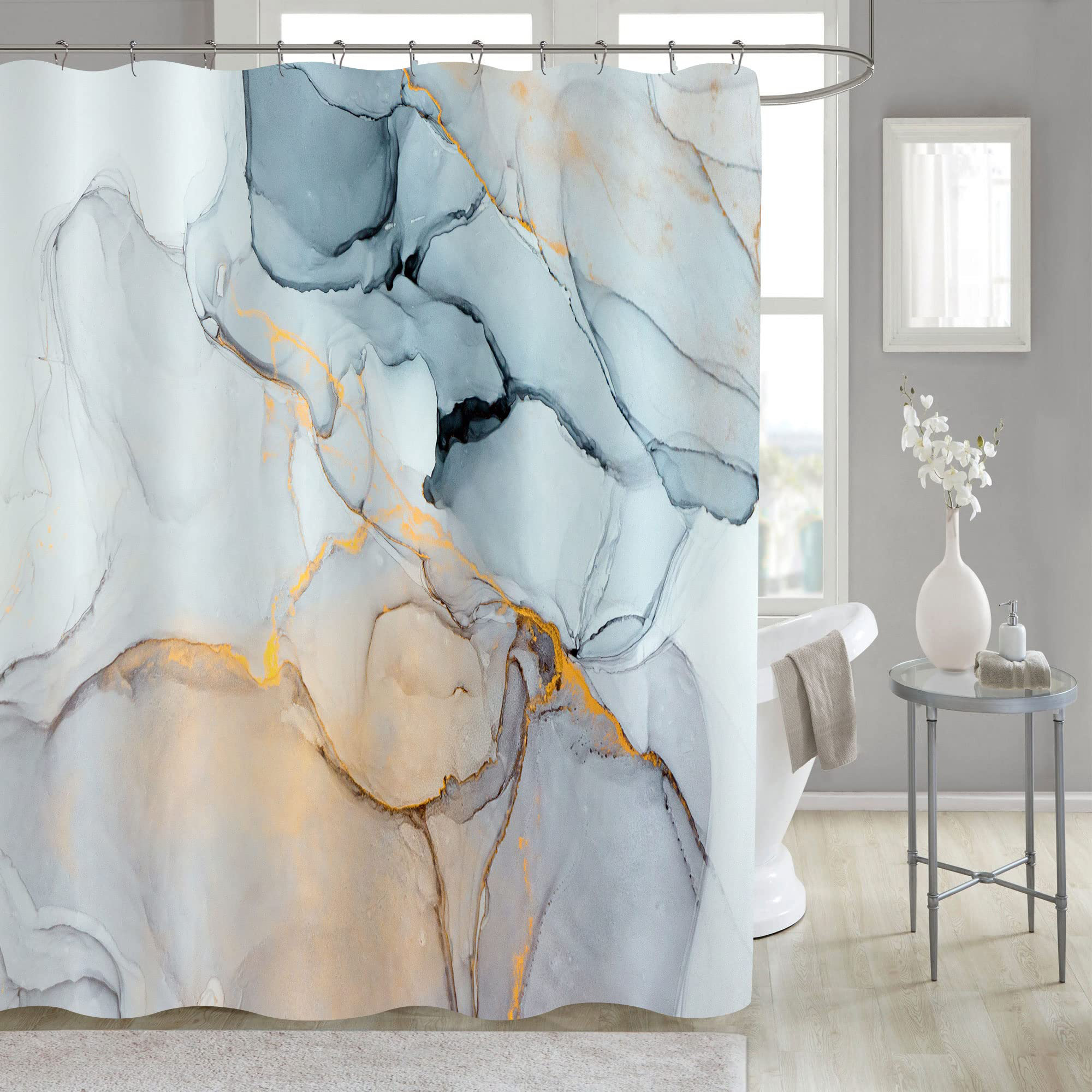 Ivy Bronx Keary Marble Shower Curtain with Hooks Included | Wayfair