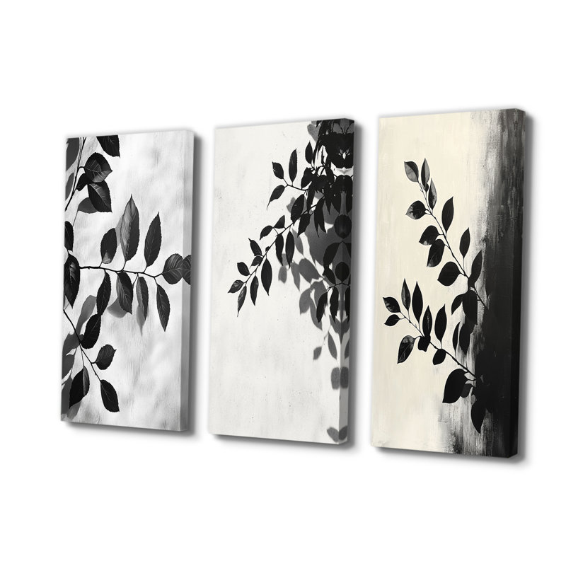 Feuilles noires, ombre, silhouette I - Collection d'impressions sur toile traditionnelles, Toile tendue, H 28 po x l 36 po