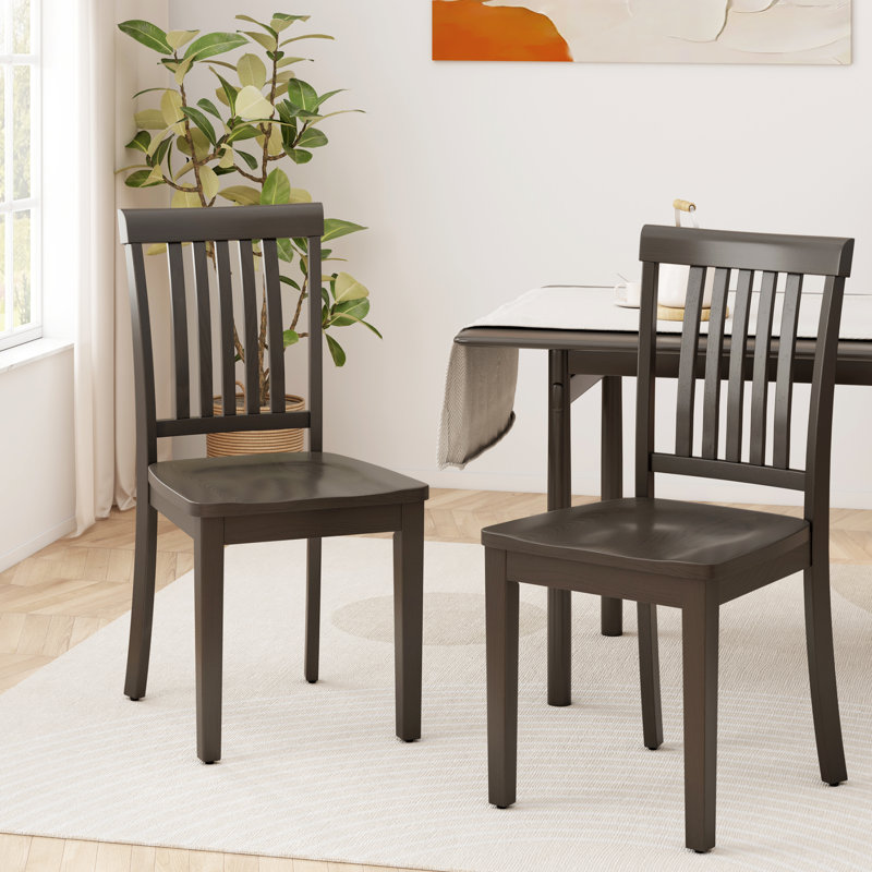 Tanvier Slatted Back Dining Chair Solid Wood Side Chair, Dark Brown