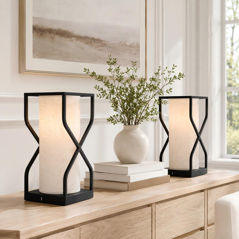 Metal Table Lamp, Natural Beige Linen