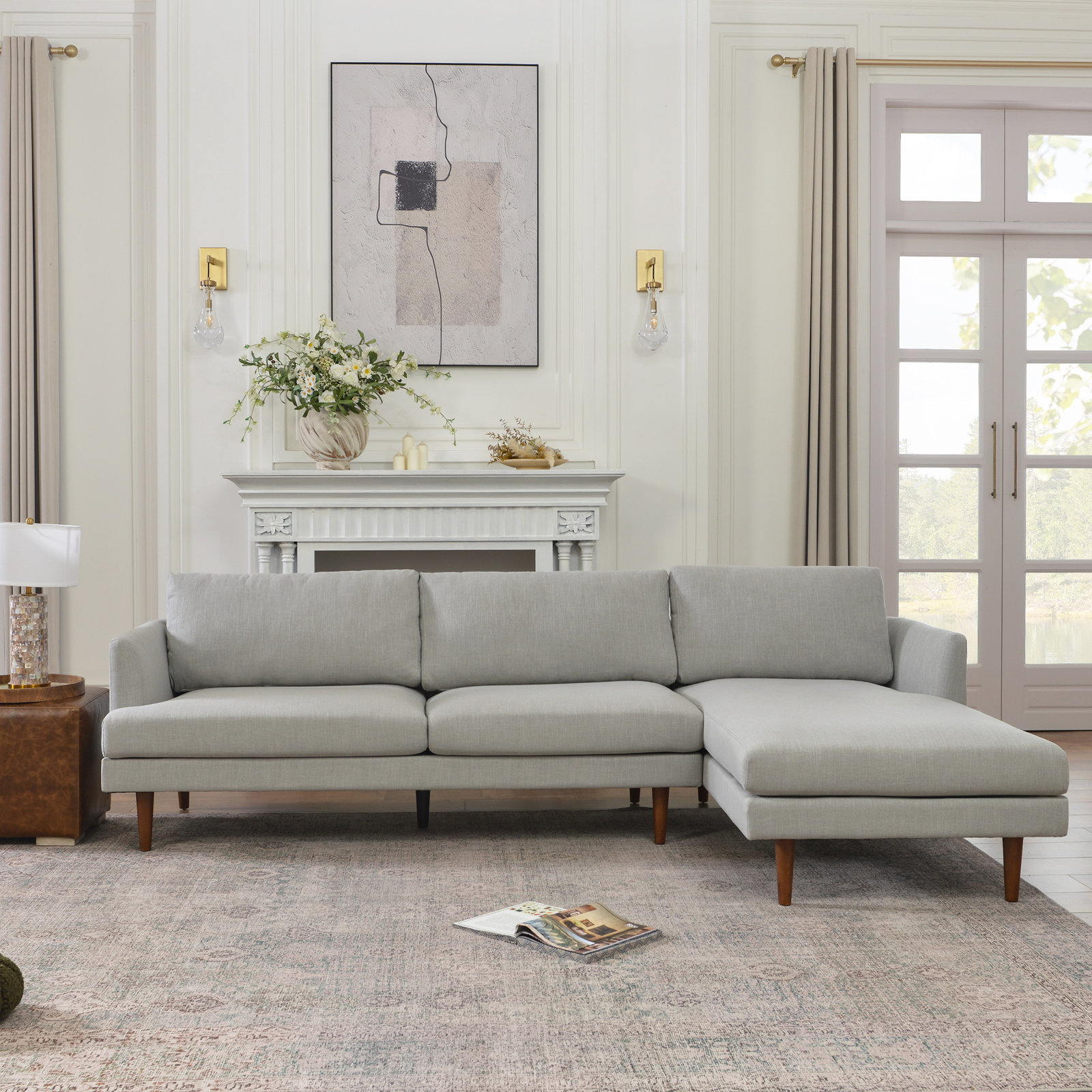 Miller 2 - Piece Upholstered Chaise Sectional, Right Hand Facing, Light Gray Polyester Blend