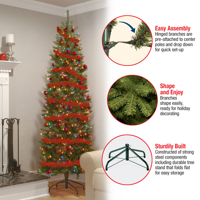 Kingswood Pencil 9' Green Fir Artificial Christmas Tree with 500 Clear Lights with Stand, 7'