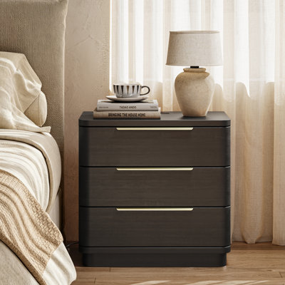 Nightstand With Charging Station, 3 Drawer Night Stand, 24 Inch Wider Side Table With Storage