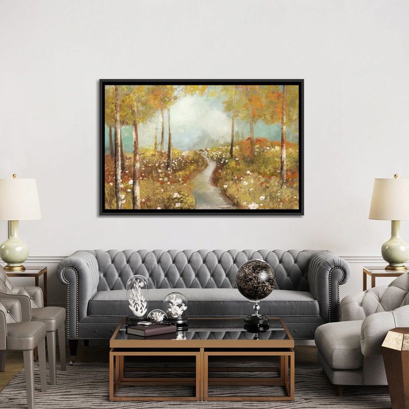 «Dandelion Path» par Allison Pearce - reproduction d'art sur toile, H 18 po x l 26 po x P 1,5 po, Toile avec cadre noir