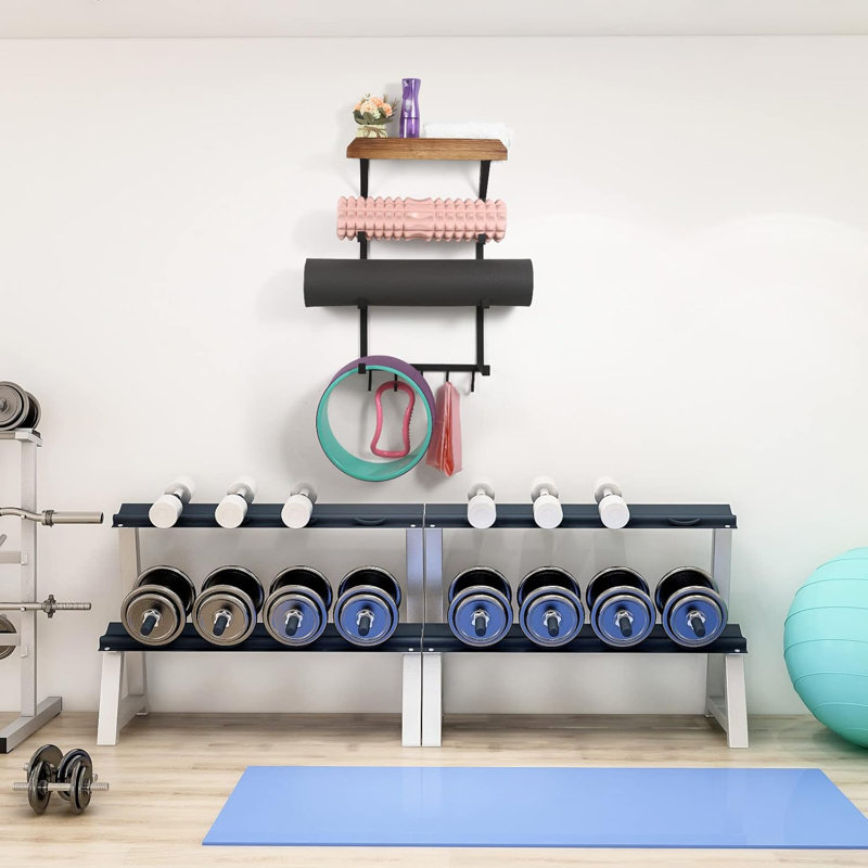 Support de tapis de yoga mural, accessoires de gym à domicile, noir carbonisé