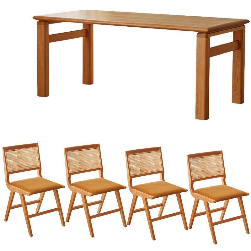 Cherry Wood Rectangular Dining Table Set, 29.5"H x 78.7"L x 33.5"W