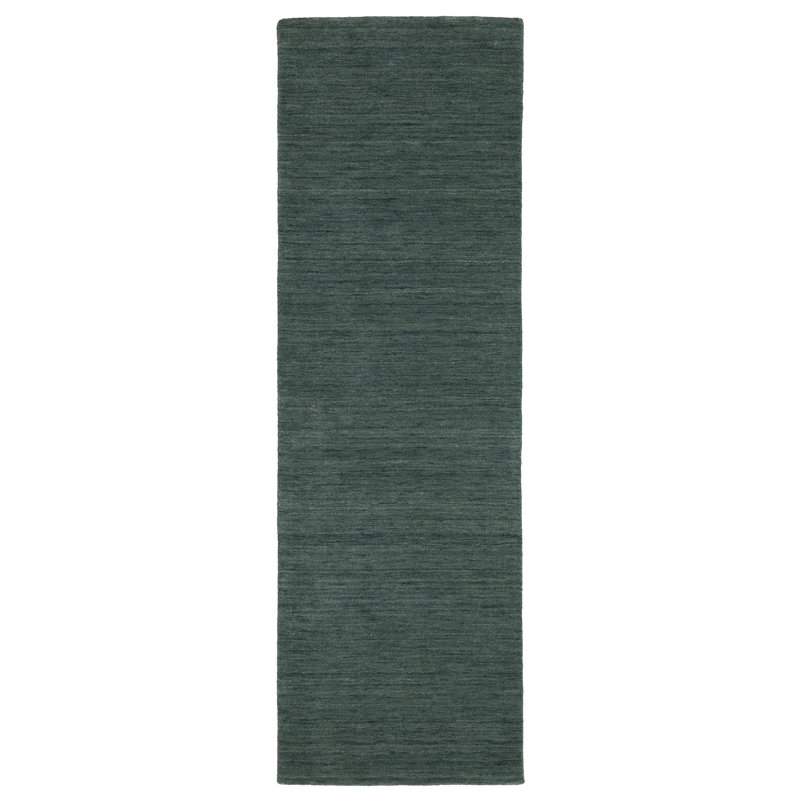 Yolandi Teal Solid Color Hand Tufted Wool Area Rug, Runner 2'6" x 8'