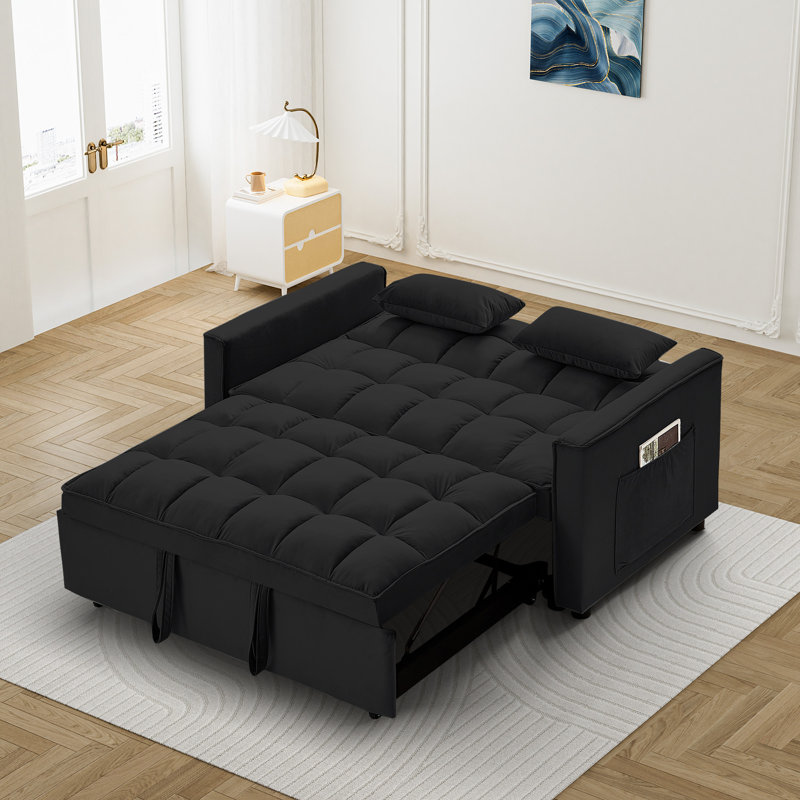 Cubbindall Upholstered Convertible Sofa Bed,Sleeper Sofa,Velvet Sofa,Modern Sofa,Accent Sofa, Black Velvet