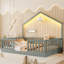 Lit moderne sur pied avec rails hauts, lit Montessori en bois avec lumière-993847515-993847527