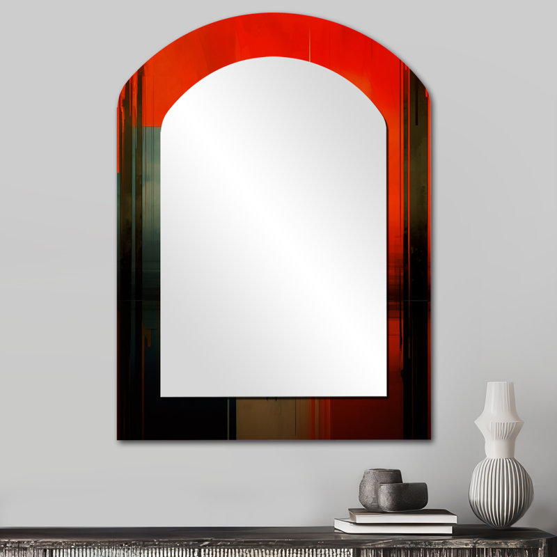 Perdu dans la simplicité II - miroir minimaliste de forme irrégulière, miroir mural asymétrique vert unique, impression d'art en métal