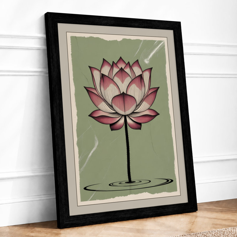 Pink Lotus Bloom Botanical - Framed Print, A3 - 42.0 x 29.7 cm, Black