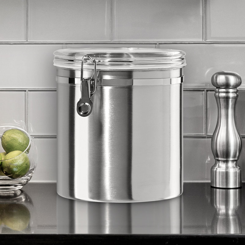 Stainless Steel Clamp Canister w/ Clear Lid, Stainless Steel, 8" H x 7.75" W x 7.75" D
