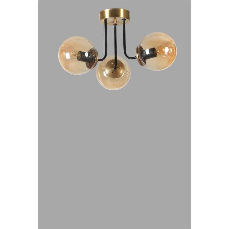 Lustre élégant ambre et or, 15,7 po de diamètre x 11,8 po de hauteur | Corps en métal durable avec capuchon en verre, douille E27 (40 W maximum) | Luminaire élégant pour le décor du salon, de la salle à manger et du vestibule