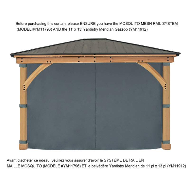 Gray Weather-Resistant 4-Sided Privacy Curtain for 11 ft. x 13 ft. Gazebo